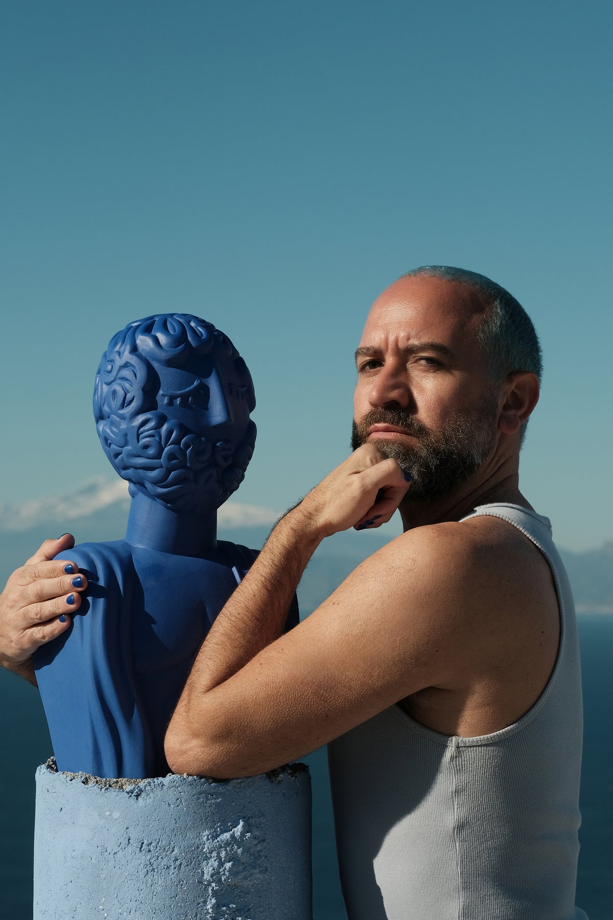 Terracotta Bust Man Blue
