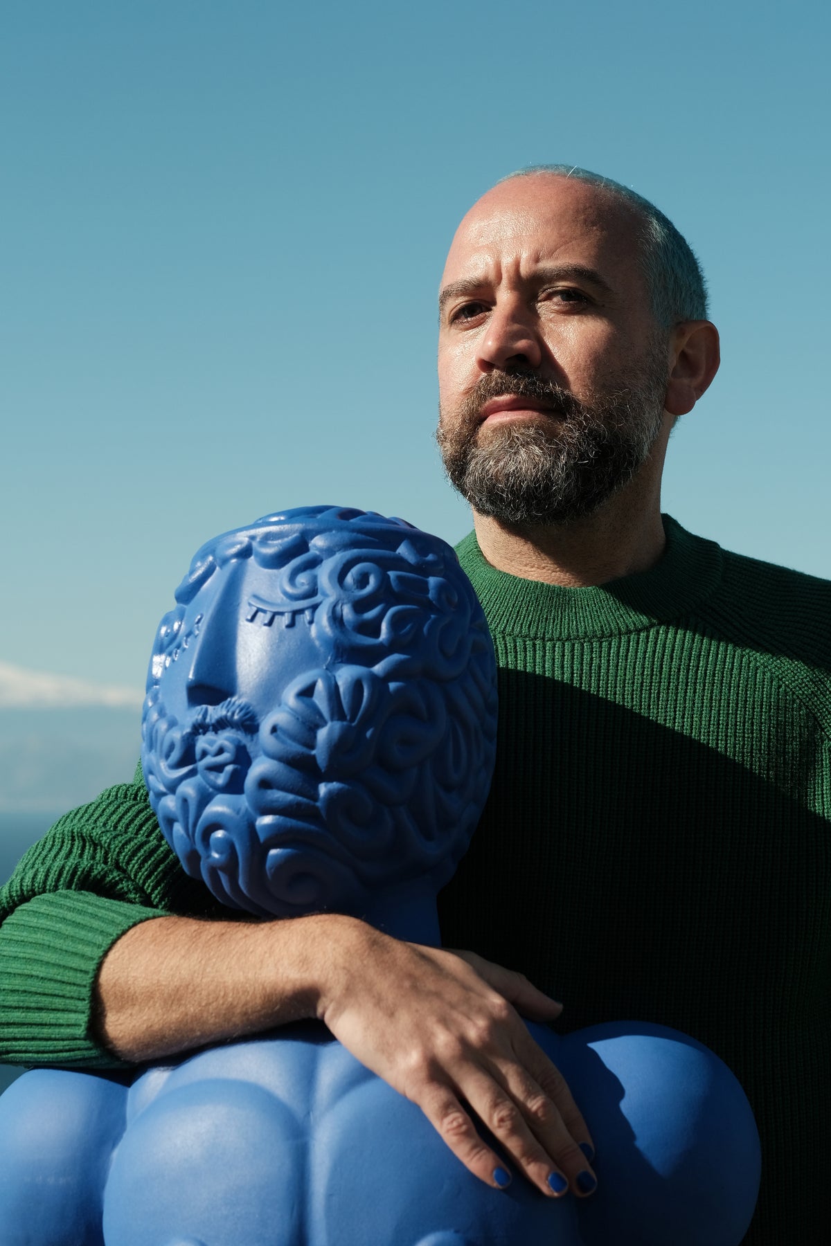 Terracotta Bust Man Blue
