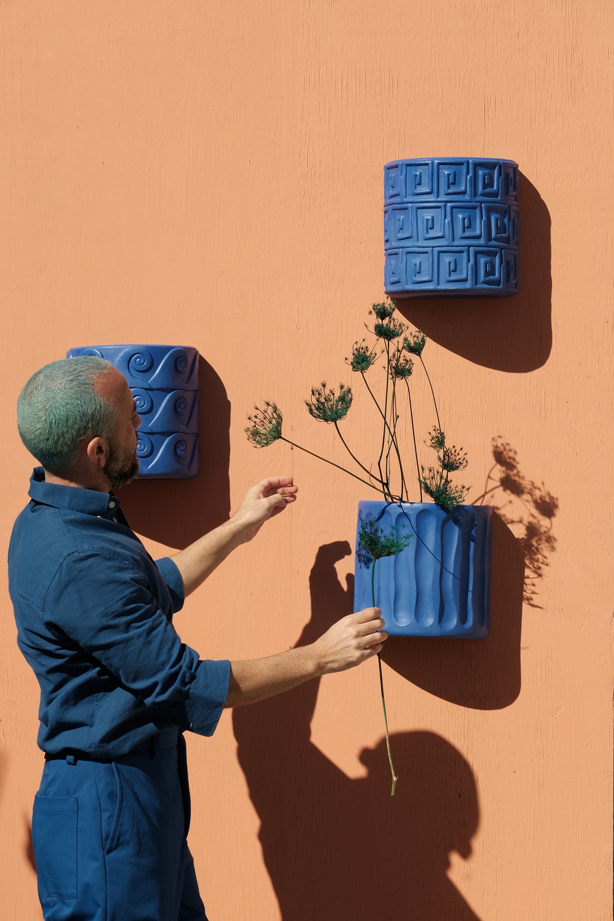 Terracotta Wall Vase Dorico Blue
